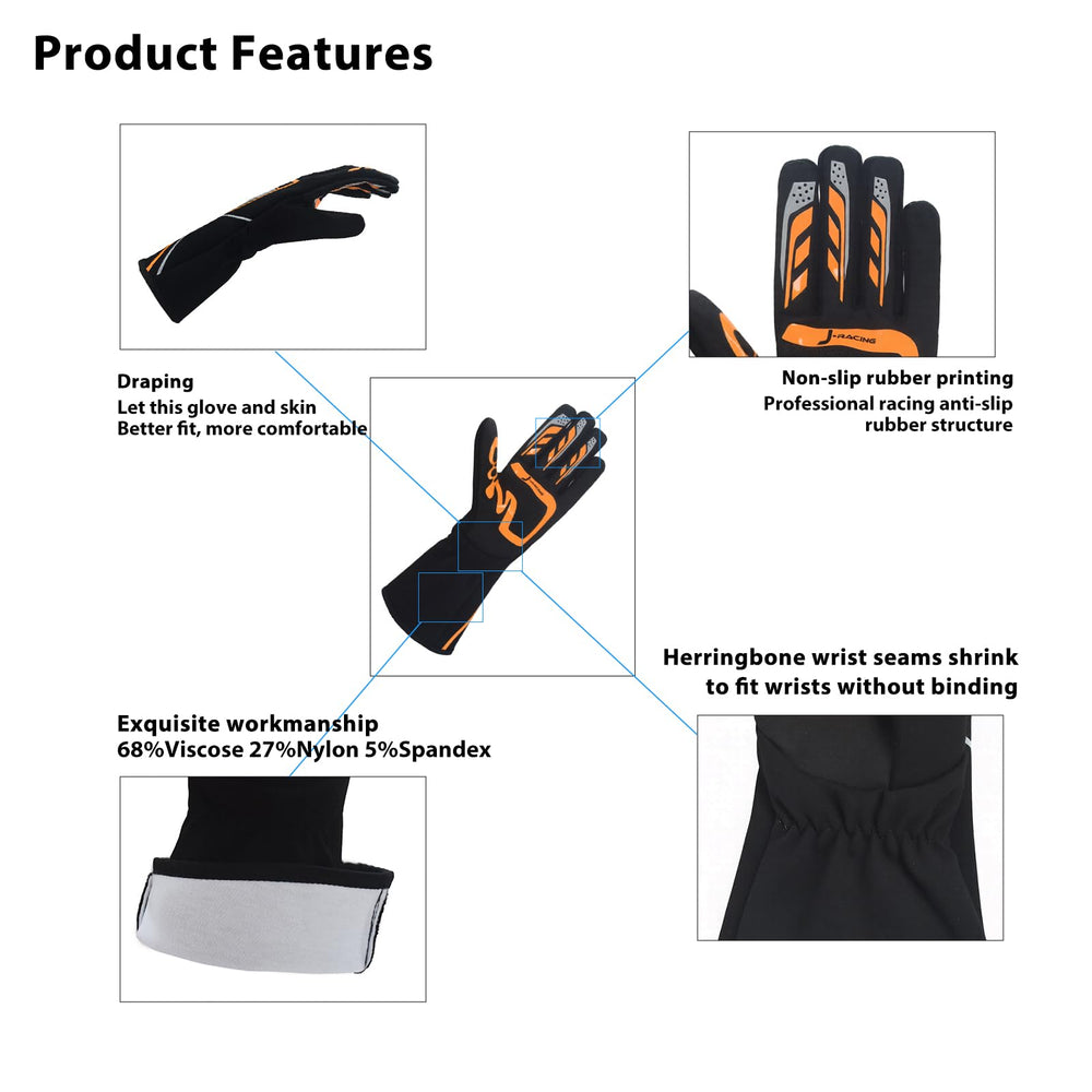 J-RACING orange large gloves shown during intense driving scenarios