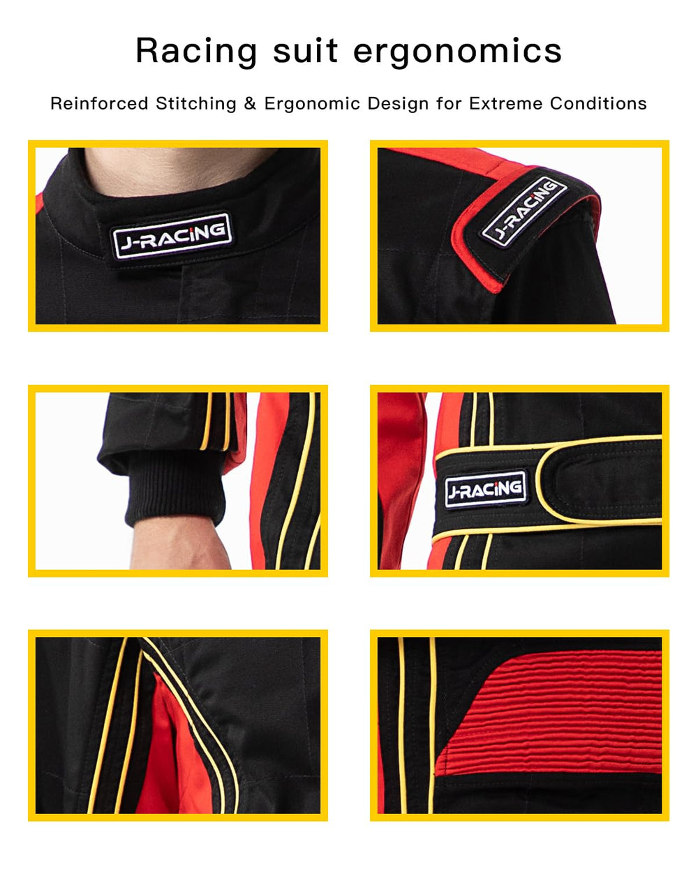 J-RACING racing suit flame-retardant zippers for easy wear and protection.