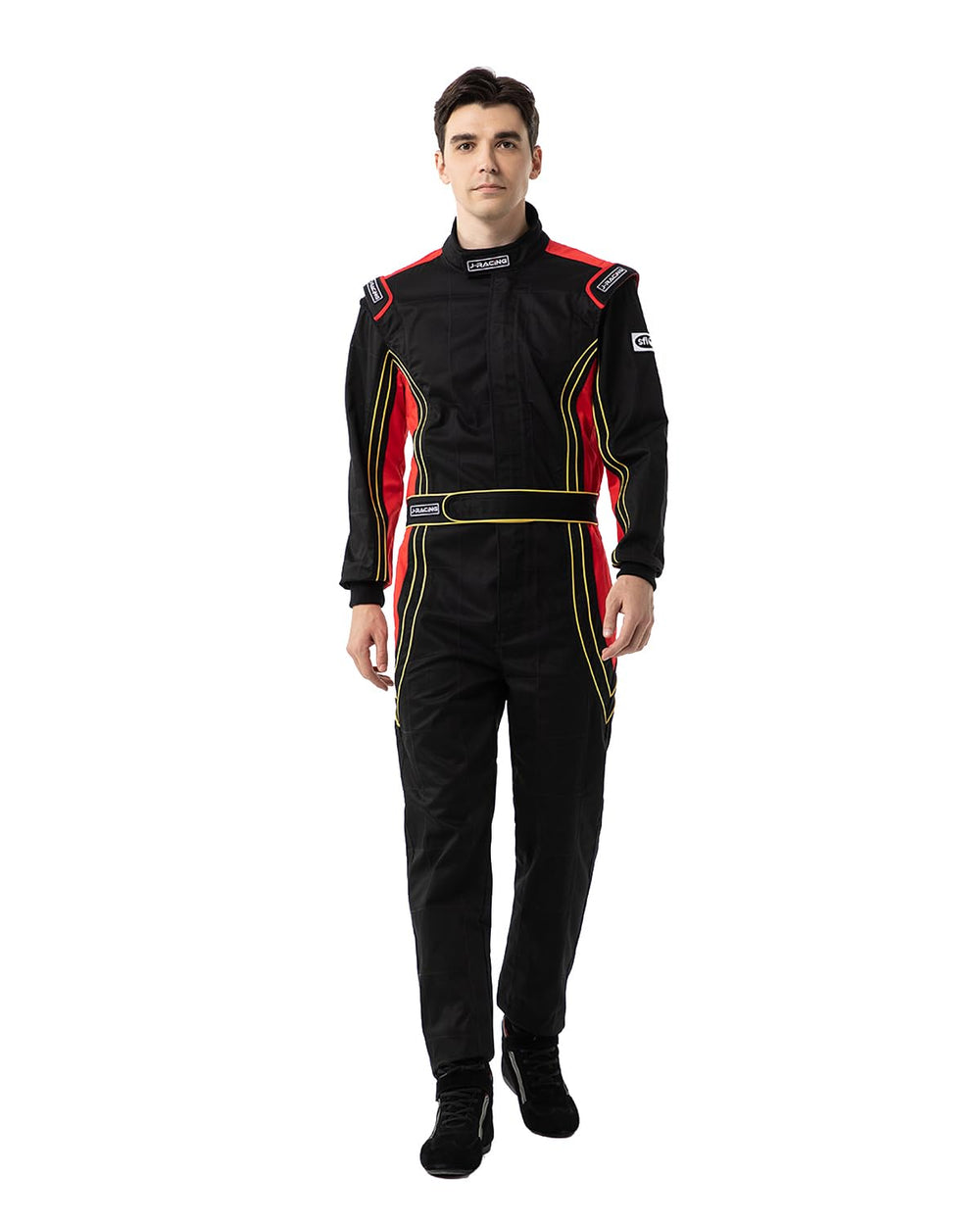 J-RACING racing suit with full-coverage one-piece design for safe, comfortable karting.