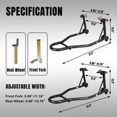 Jack Boss front fork U-shape stand supports wheel lifting during maintenance