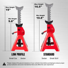 Jack Boss jack stands elevated range close-up shows adjustable height for small vehicles.