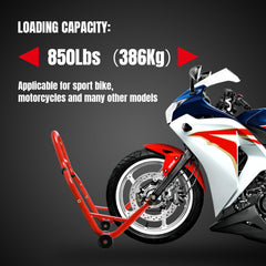 Jack Boss paddock stand set provides versatile front and rear support.