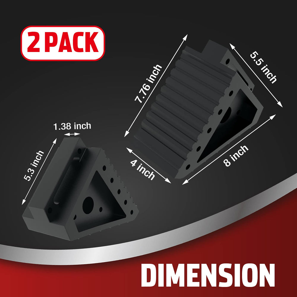 Jack Boss wheel chocks show an easy-grip handle for quick placement and removal.