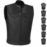 Jackets 4 Bikes SOA vest front view highlighting rugged buffalo leather for daily rides.