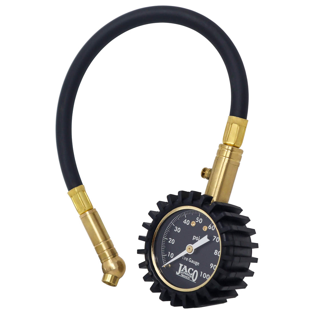 JACO ElitePro tire gauge dial glows for night readings and accuracy.