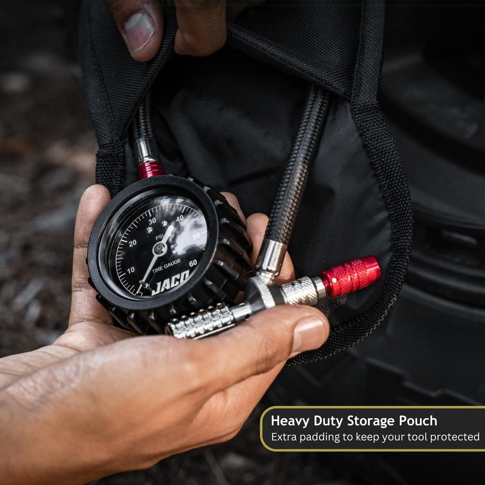 Included Schrader cores and valve tool complement trail-side tire maintenance.