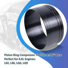 JADSOrBoBi piston ring compressor, side view, lightweight aluminum design for fitting.