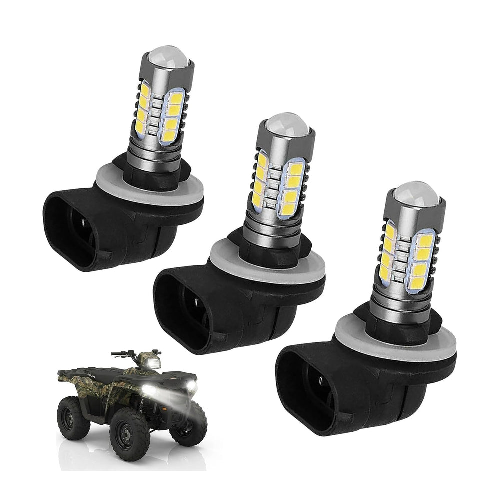 JahyShow 3-pack headlight bulbs installed on Polaris Sportsman for brighter trails