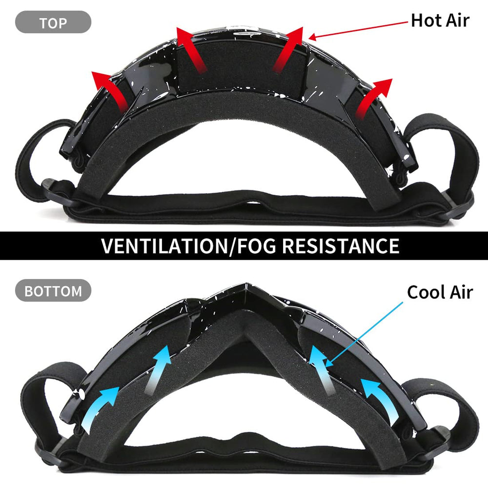 Jamiewin ATV goggles include an adjustable strap for a secure fit with or without a helmet.