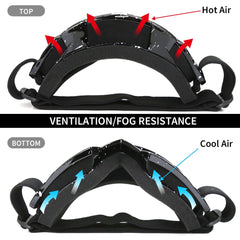 Jamiewin ATV goggles include an adjustable strap for a secure fit with or without a helmet.
