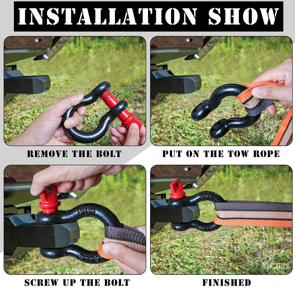 Jamiikury shackle mounted on a vehicle for off-road recovery.