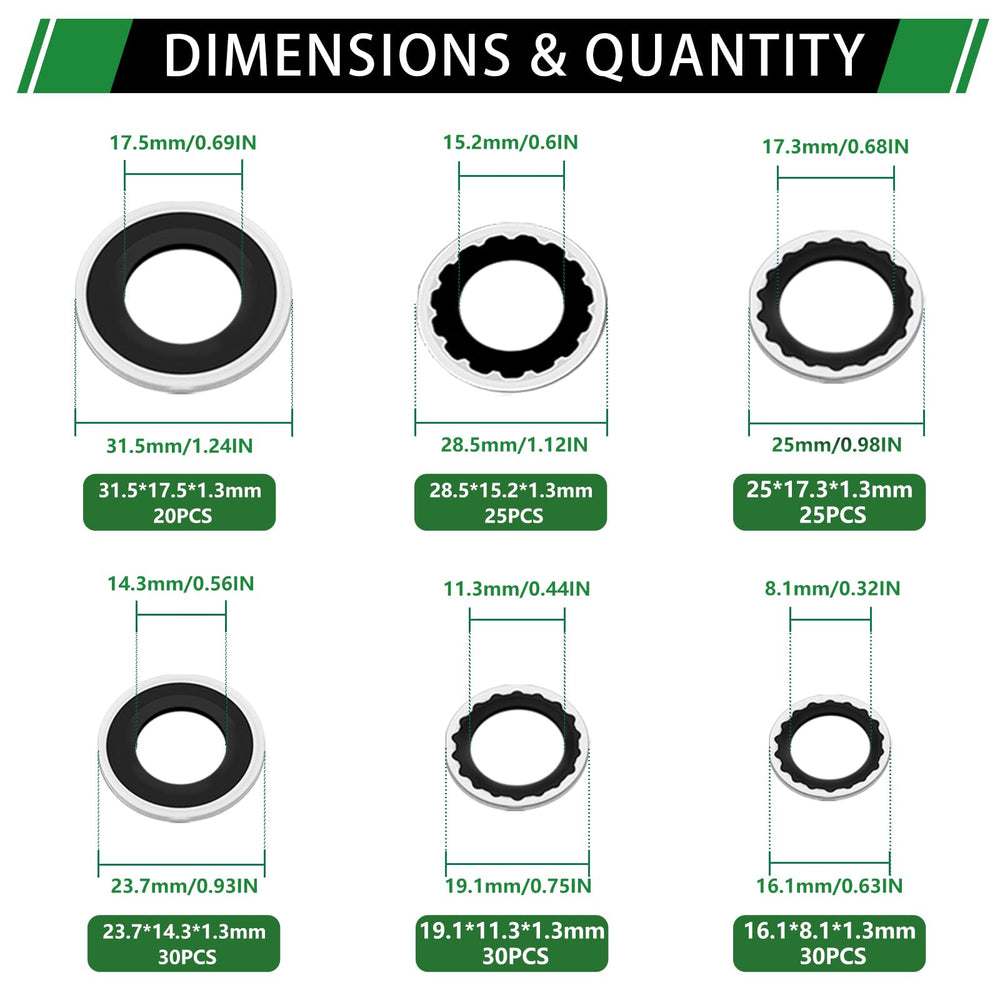 Japtend six-size gasket set laid out to show diverse dimensions for wide compatibility.