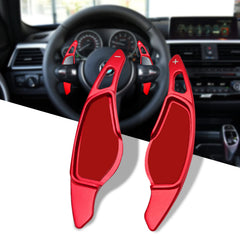 Jaronx BMW paddle shifter extension in red, side view, enhances grip and style.