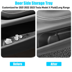 Jaronx Model X door pocket tray fit 2021-2026 keeps items secure.