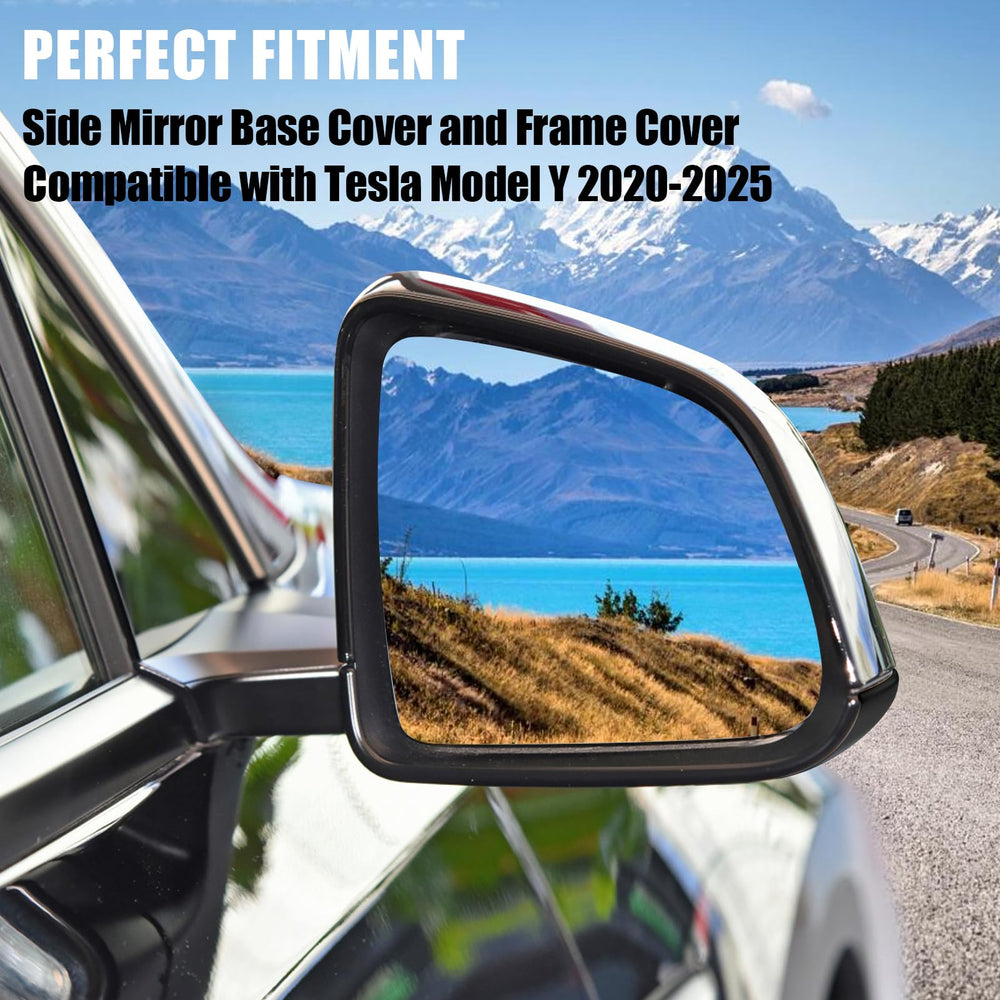 Jaronx Model Y mirror base cover in ABS for high temperature and scratch resistance.