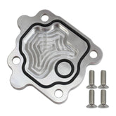 Jasper Autopart vacuum pump delete plate installed in engine bay for a clean, tidy appearance.