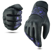 JAUNTY women's leather motorcycle gloves with perforated panels for breathable wear.