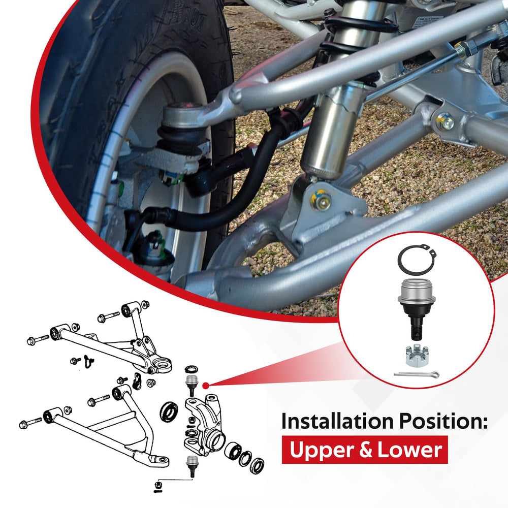Contents include four ball joints, four nuts, pins, and clips for installation