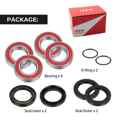 JAVIK package includes bearings, inner/outer seals, and O-rings for Yamaha front wheels