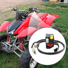 Installed JAVIK handlebar switch on a Honda TRX400EX, ready for trail use.