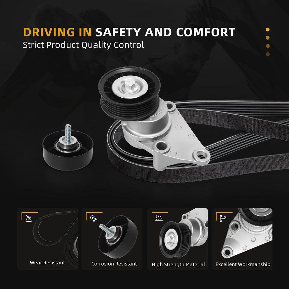 Javouka belt tensioner installed in engine bay demonstrates straightforward fitment with GM vehicles.