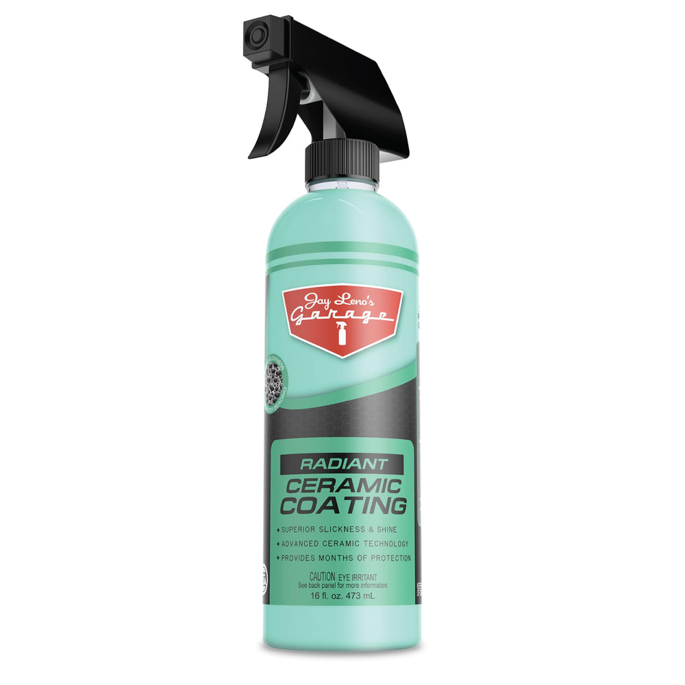 Jay Leno's Garage Radiant Ceramic Coating bottle for easy spray-on protection and gloss
