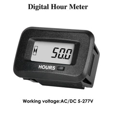 Jayron hour meter with snap-in installation makes mounting easy on standard panels.