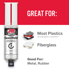 JB Weld SeamWeld cures in about one hour for fast projects.