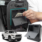JDMCAR one-touch hidden storage box mounted on Tacoma center console lid for discreet organization.