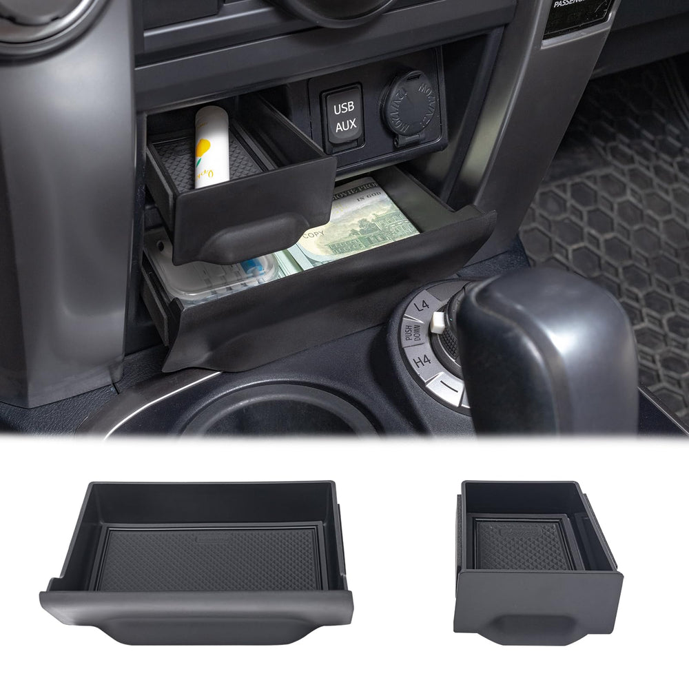 JDMCAR front cubby storage drawer adds quick-access organization.