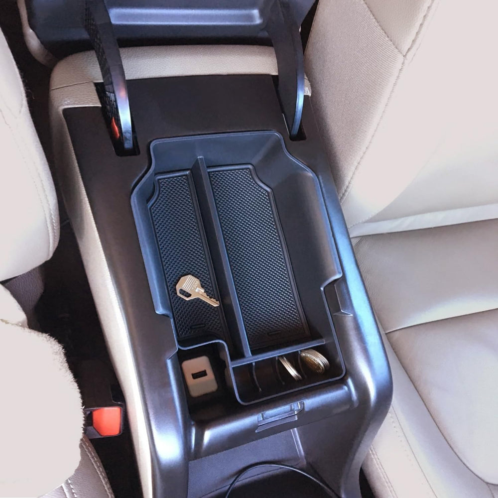 JDMCAR black finish complements interior and keeps essentials accessible.