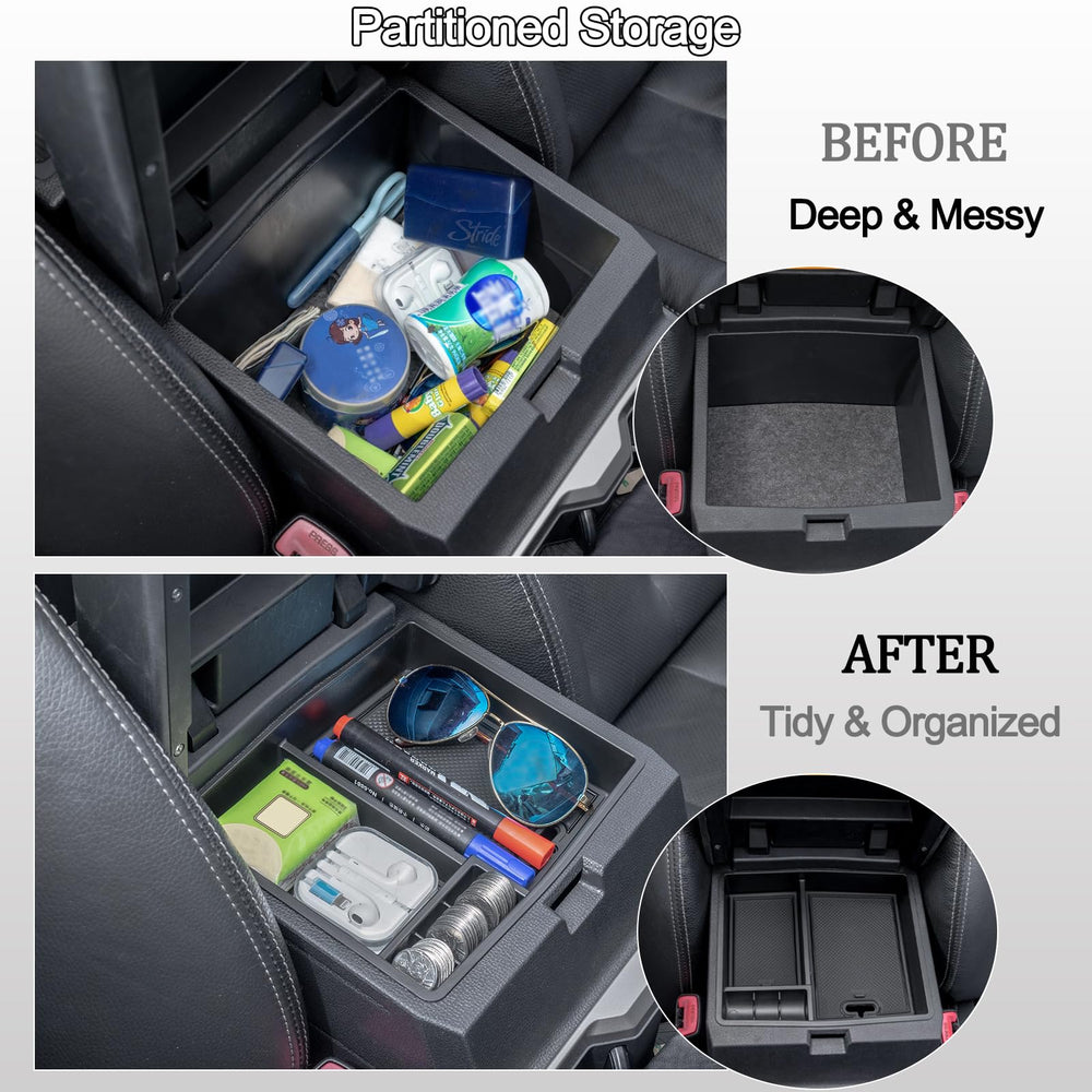 JDMCAR anti-slip tray in Tacoma organizer prevents items from sliding during drive.