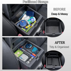 JDMCAR anti-slip tray in Tacoma organizer prevents items from sliding during drive.