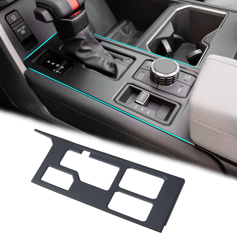 JDMCAR central control gear shift panel close-up showing scratch-resistant matte black finish