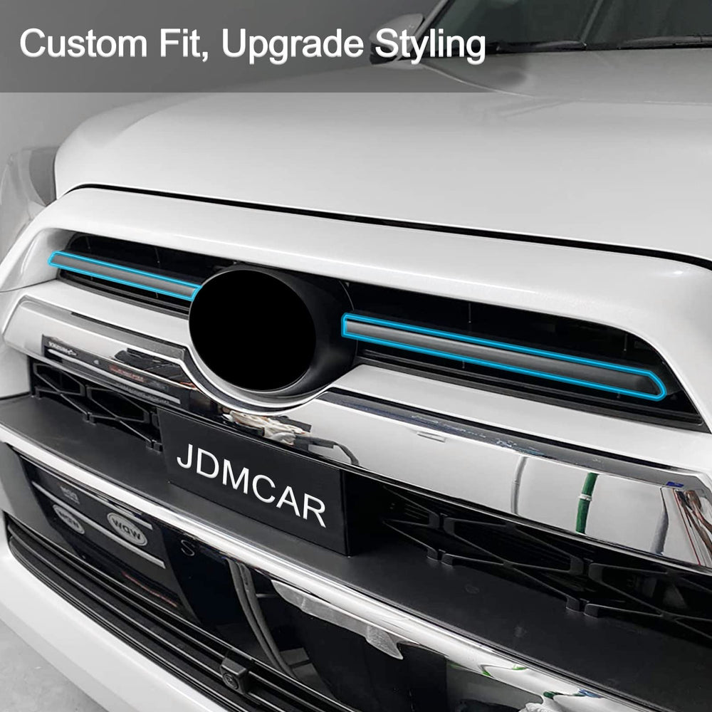 JDMCAR installation with tape-backed trim for quick, secure fit on grille