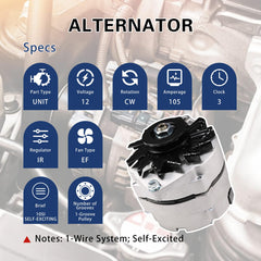 JDMSPEED 12V 105A alternator with CW rotation fits multiple 1-wire SBC and GM setups.