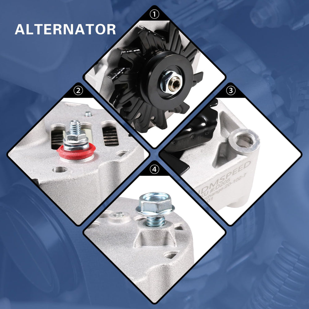 JDMSPEED 105A alternator compatibility image helps you identify replacements across brands.