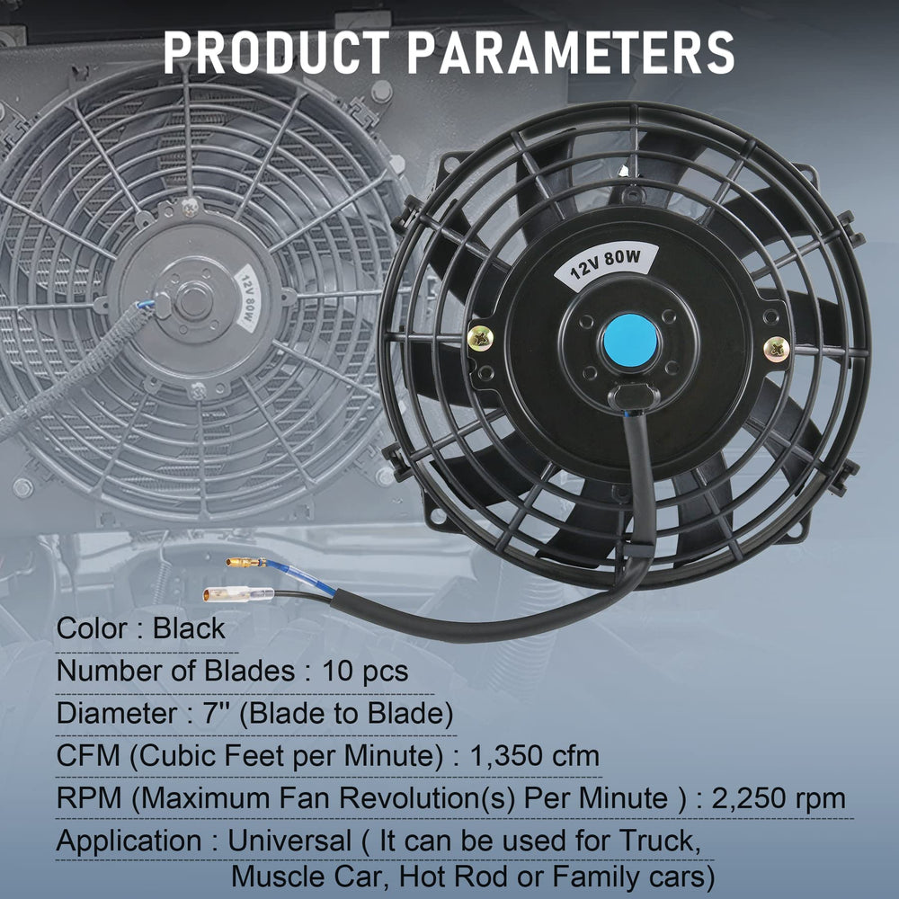 JDMSPEED universal 12V push-pull fan kit shown mounted in a vehicle