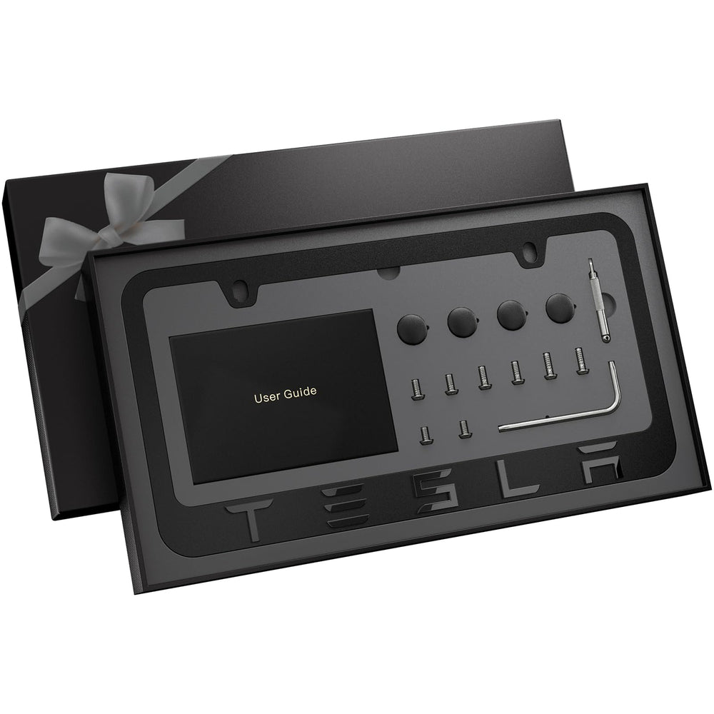 JDMstyle black license plate frame front view, durable stainless steel finish