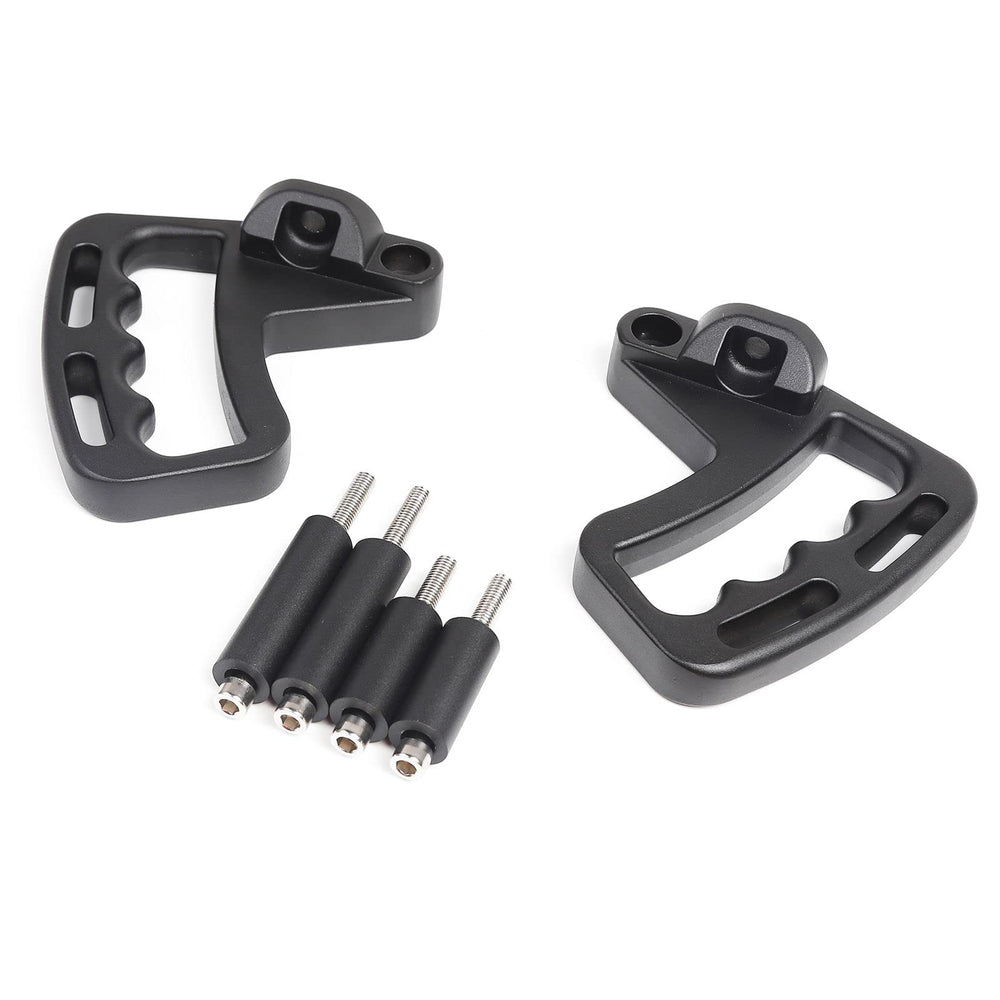 JeCar front aluminum grab handles installed on a Jeep Wrangler for easy entry.