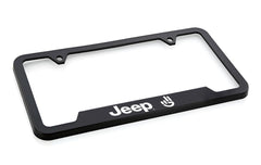 Jeep Wave license plate frame - in-car view shows secure fit on a standard plate.