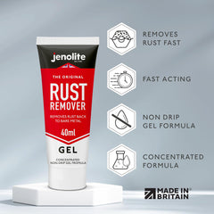Jenolite Gel Rust Remover applied to vertical surface for non-drip rust removal.
