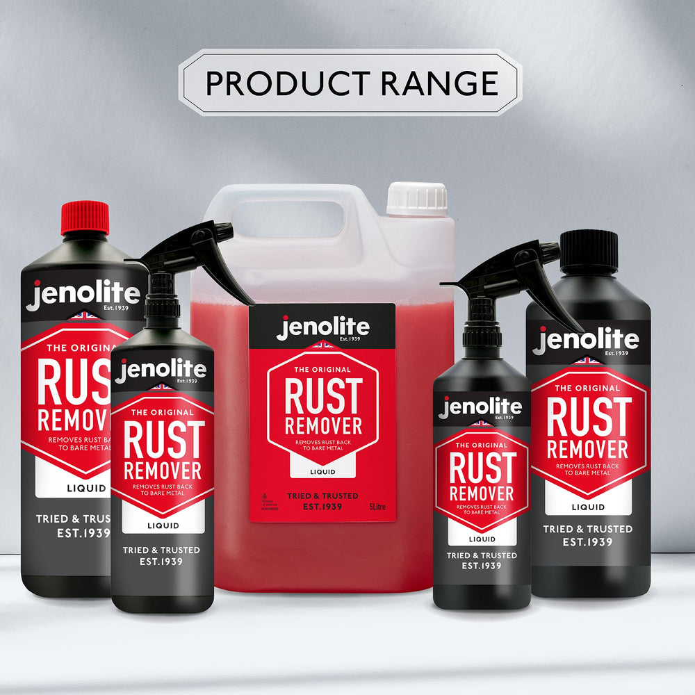 Britain-made Jenolite rust remover highlighting heritage and trusted performance.