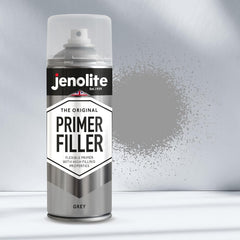 JENOLITE Primer Filler Aerosol Paint Grey dries quickly for early top coats.