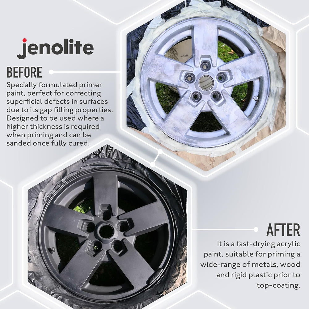 JENOLITE Primer Filler Aerosol Paint Grey applying to create a smooth finish.