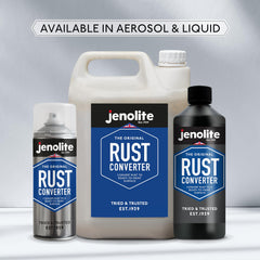 Jenolite rust converter used on gates and tools protects ferrous metal.