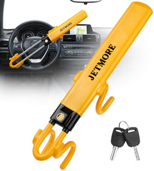 Jetmore steering wheel lock showing adjustable design for versatile fit and theft deterrence.
