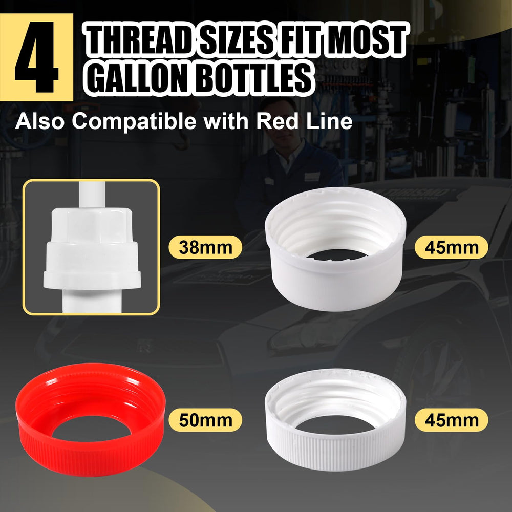 Jewheg fluid pump with 50mm adapter fits wide-mouth containers securely.