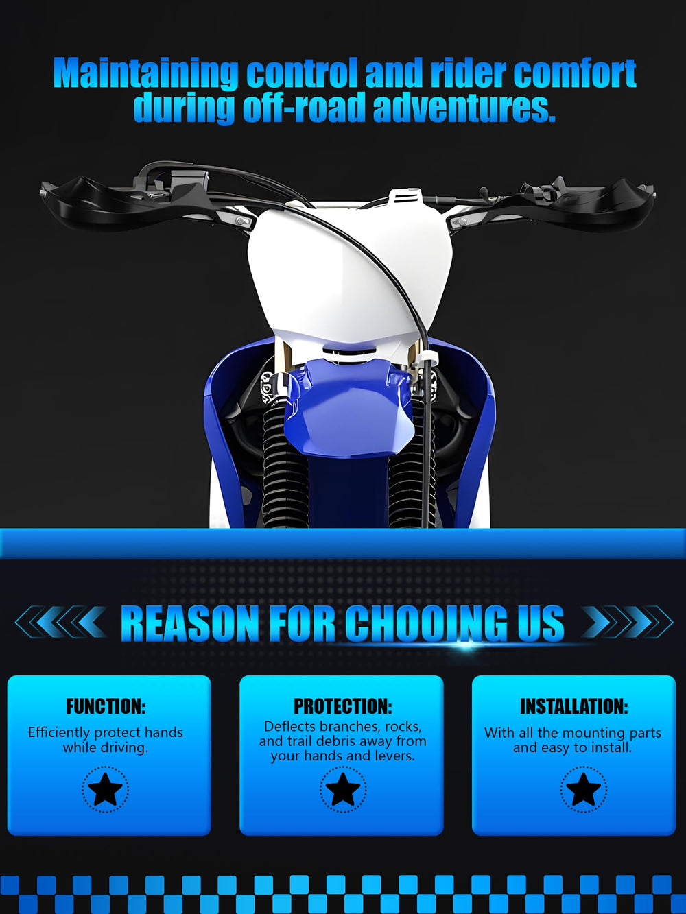 JFG RACING dirt bike handguards shield close-up showing rugged protection