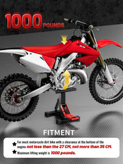 JFG RACING lift stand supports up to 1000 lbs for heavy dirt bikes.